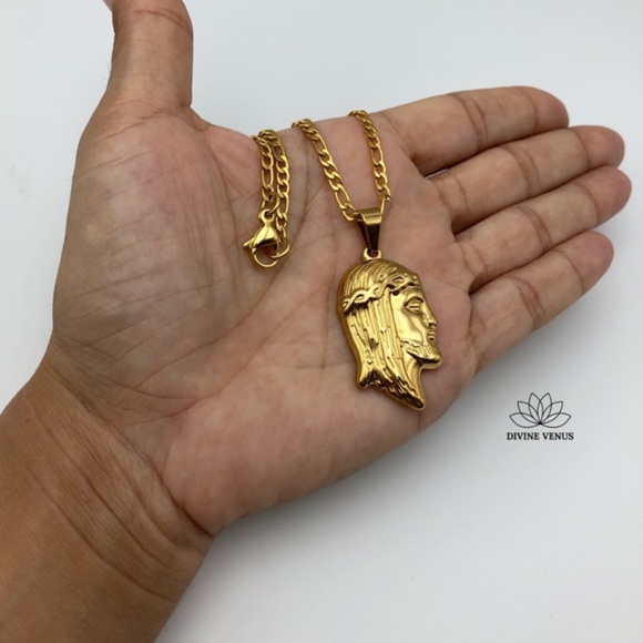 Jesus Necklace | Gold Plated Stainless Steel - Picture 4 of 11